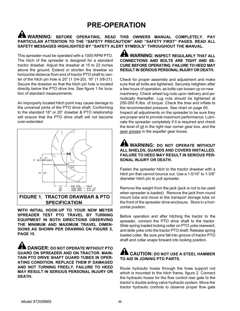 Pre-operation 8, Pre-operation | Meyer 8720 User Manual | Page 8 / 64