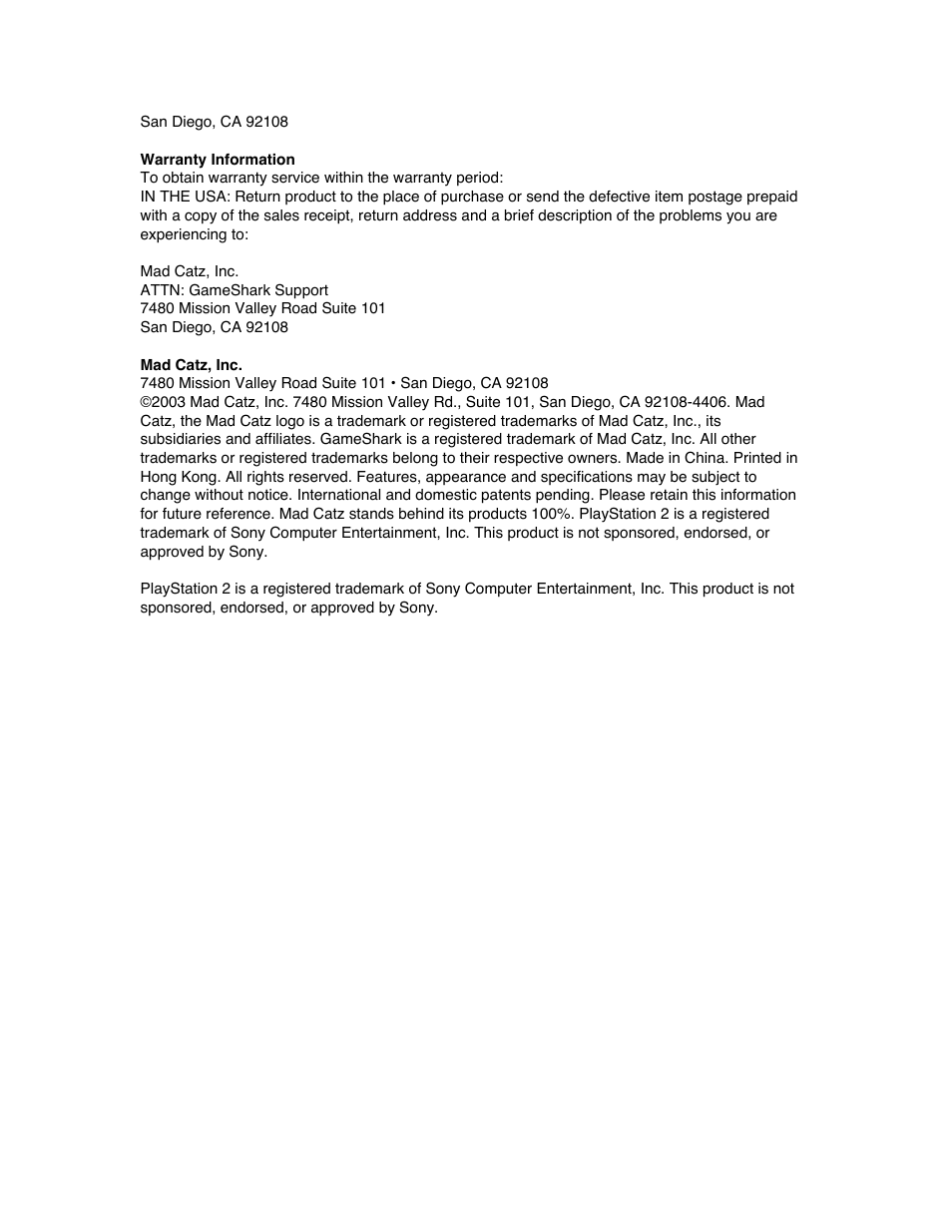 Mad Catz SharkPort PS2 User Manual | Page 15 / 16