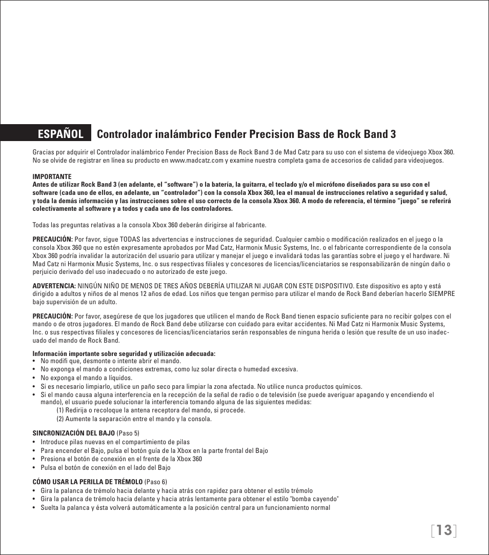 Rock Band Rock Band 3 Wireless Fender Precision Bass Controller User Manual | Page 13 / 32