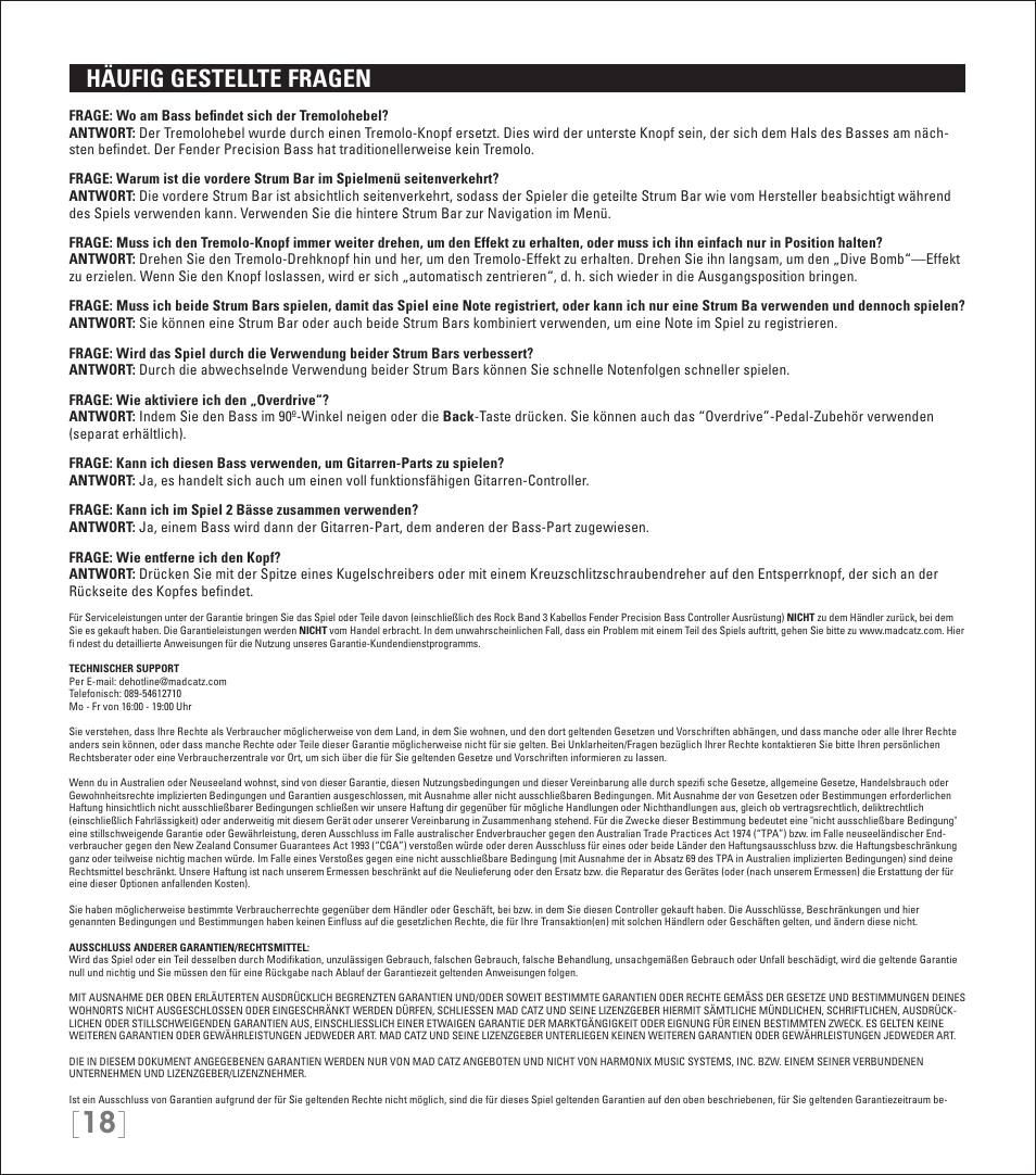 Häufig gestellte fragen | Rock Band Rock Band 3 Wireless Fender Precision Bass Controller User Manual | Page 18 / 32