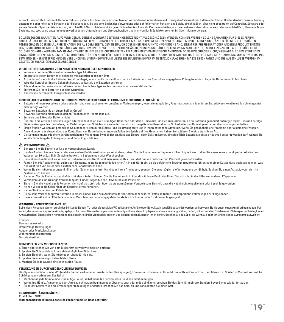 Rock Band Rock Band 3 Wireless Fender Precision Bass Controller User Manual | Page 19 / 32