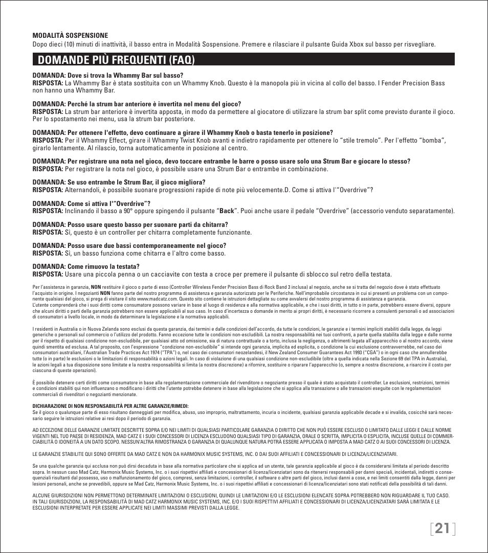 Domande più frequenti (faq) | Rock Band Rock Band 3 Wireless Fender Precision Bass Controller User Manual | Page 21 / 32