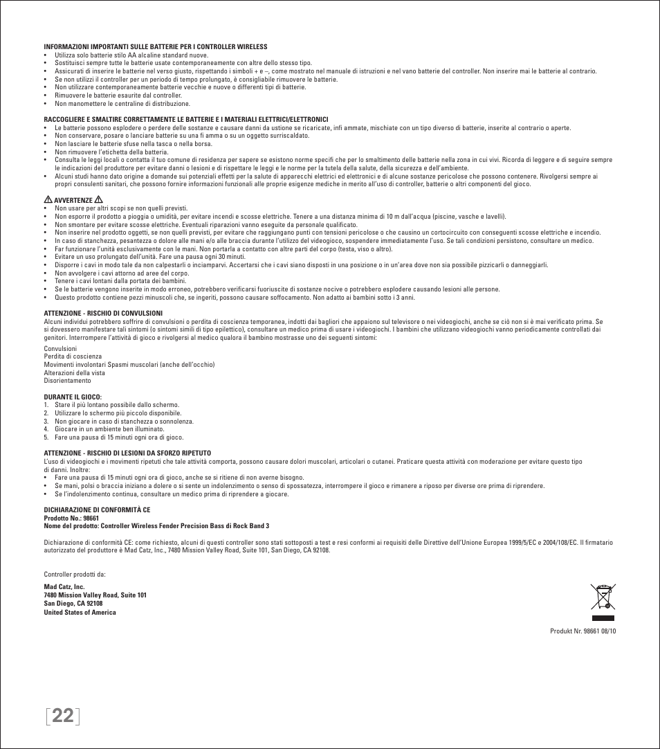 Rock Band Rock Band 3 Wireless Fender Precision Bass Controller User Manual | Page 22 / 32