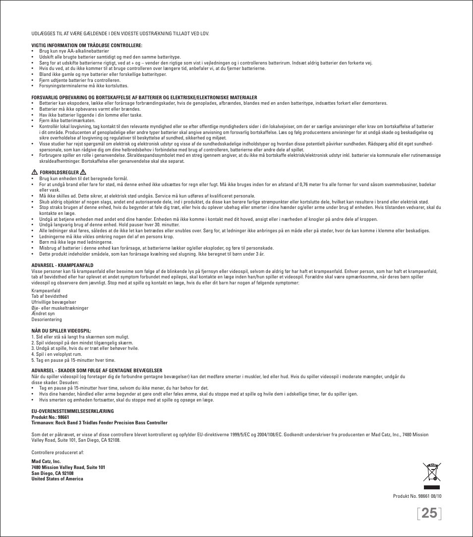 Rock Band Rock Band 3 Wireless Fender Precision Bass Controller User Manual | Page 25 / 32
