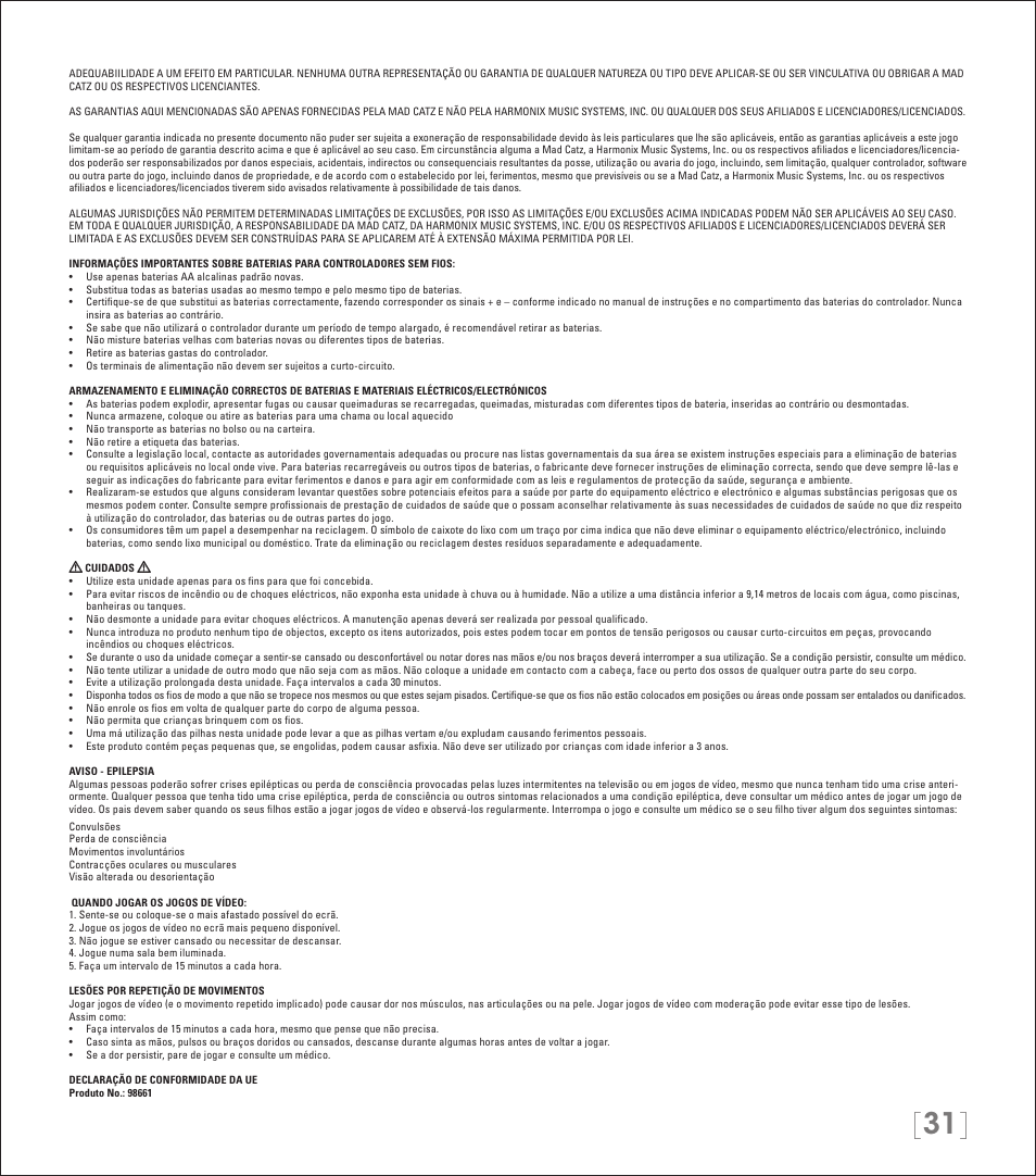 Rock Band Rock Band 3 Wireless Fender Precision Bass Controller User Manual | Page 31 / 32