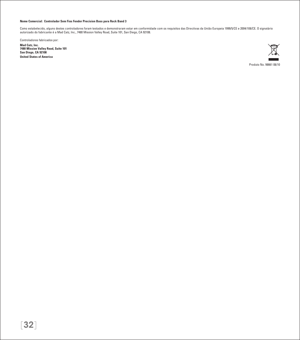 Rock Band Rock Band 3 Wireless Fender Precision Bass Controller User Manual | Page 32 / 32