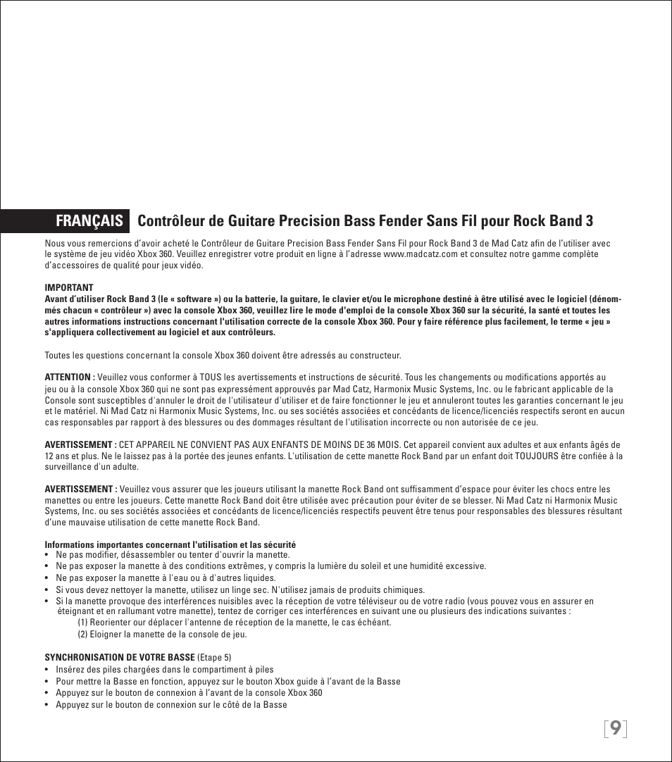 Rock Band Rock Band 3 Wireless Fender Precision Bass Controller User Manual | Page 9 / 32