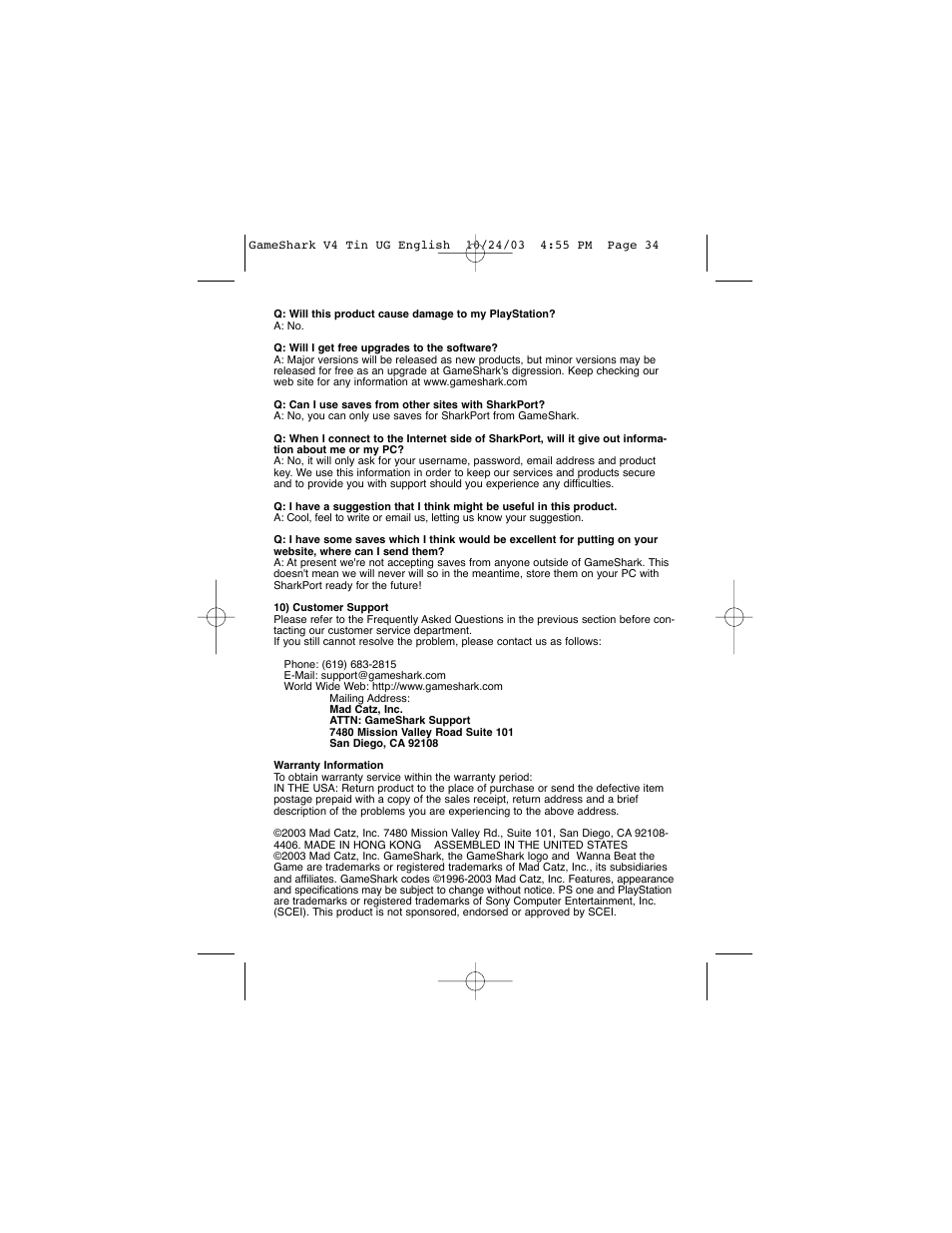 Mad Catz GameShark 2 User Manual | Page 34 / 35