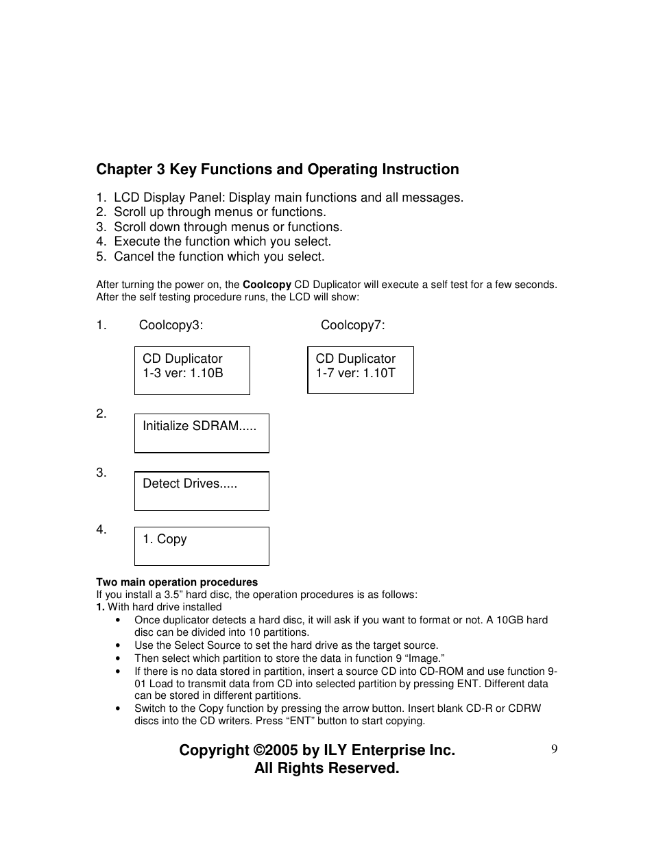 Chapter 3 key functions and operating instruction | ILY Enterprise CoolCopy 7 User Manual | Page 9 / 30