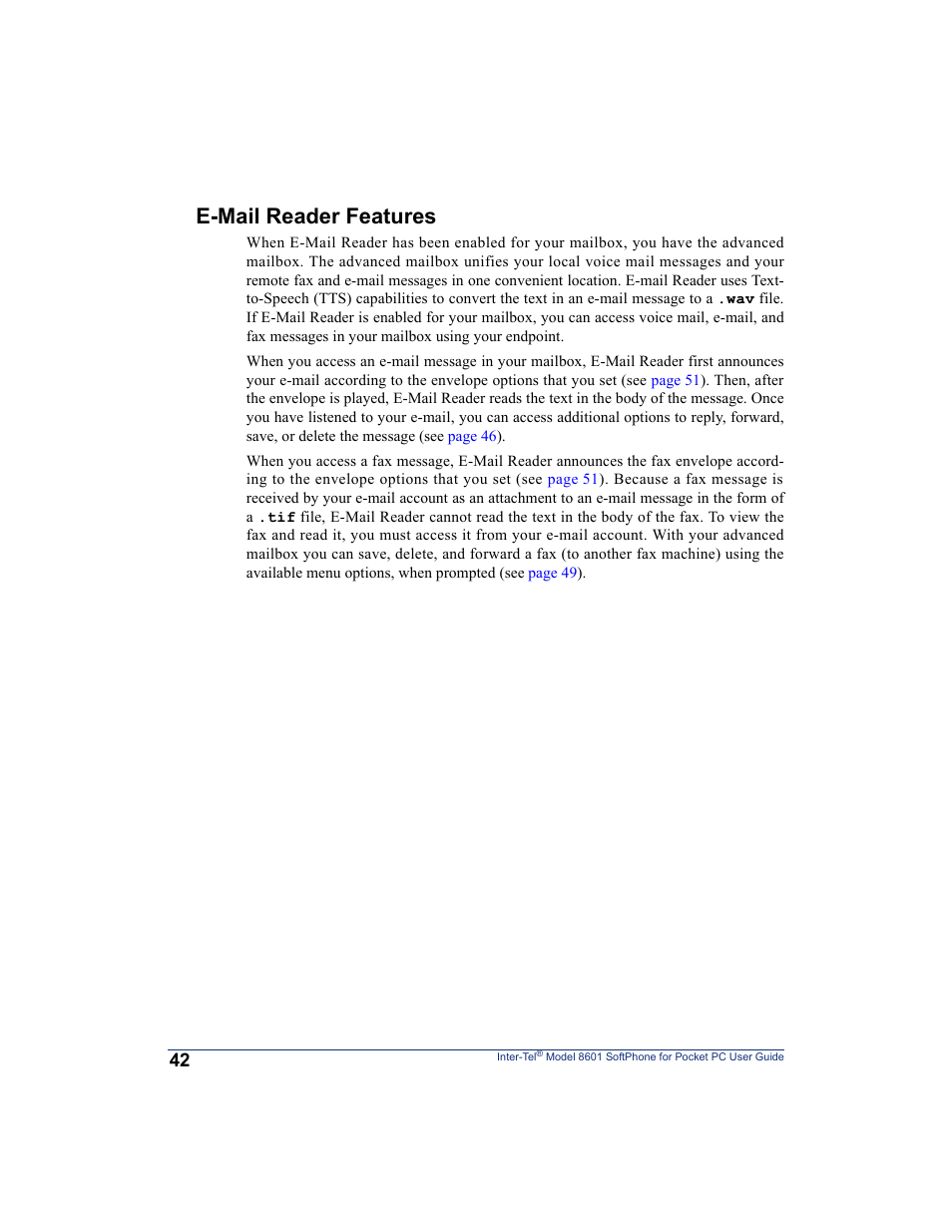 E-mail reader features | Inter-Tel SoftPhone 8601 User Manual | Page 48 / 66