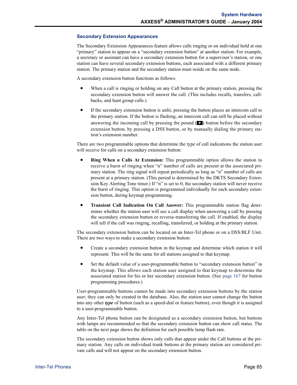 Secondary extension appearances | Inter-Tel Axxess User Manual | Page 101 / 342