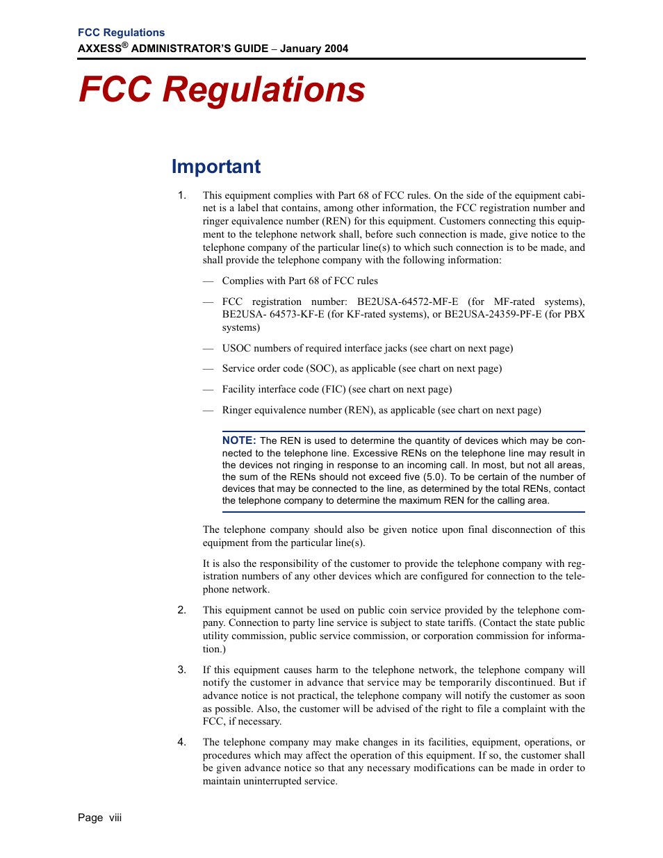Fcc regulations, Important | Inter-Tel Axxess User Manual | Page 12 / 342
