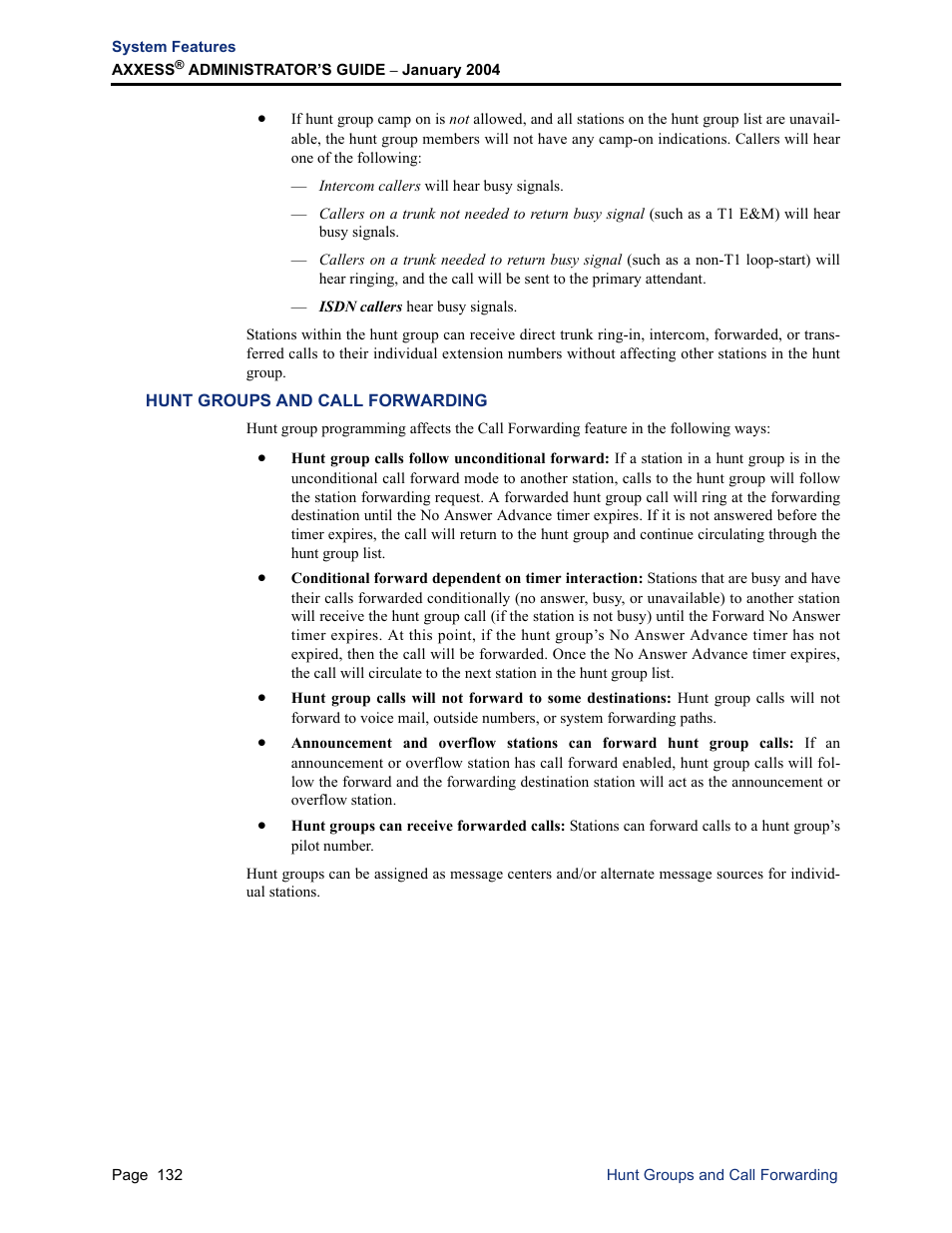 Hunt groups and call forwarding | Inter-Tel Axxess User Manual | Page 148 / 342
