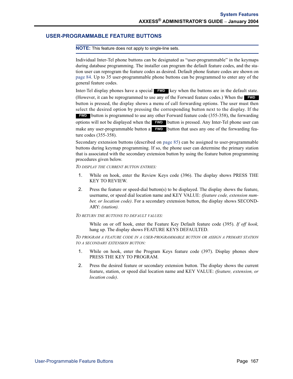 User-programmable feature buttons | Inter-Tel Axxess User Manual | Page 183 / 342