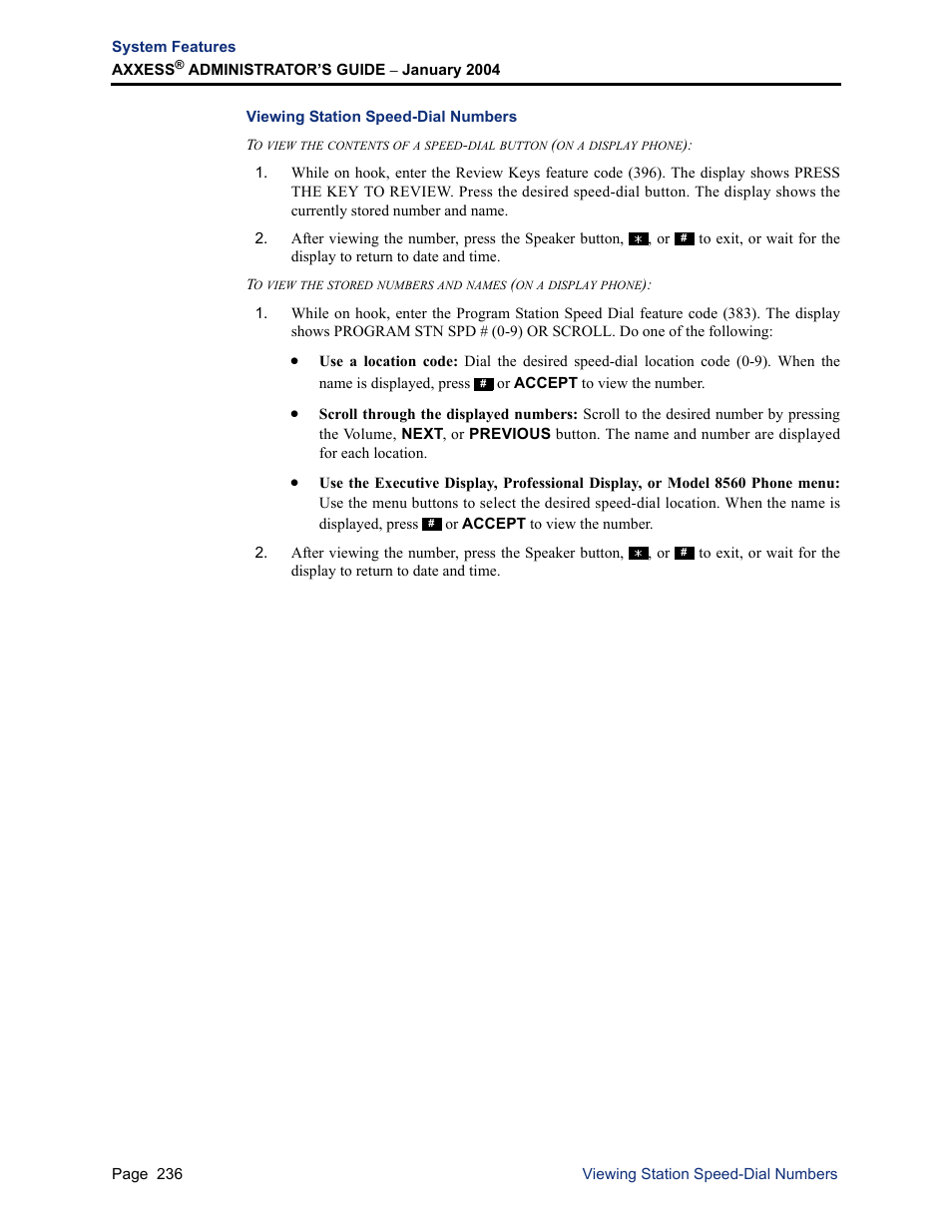 Viewing station speed-dial numbers | Inter-Tel Axxess User Manual | Page 252 / 342