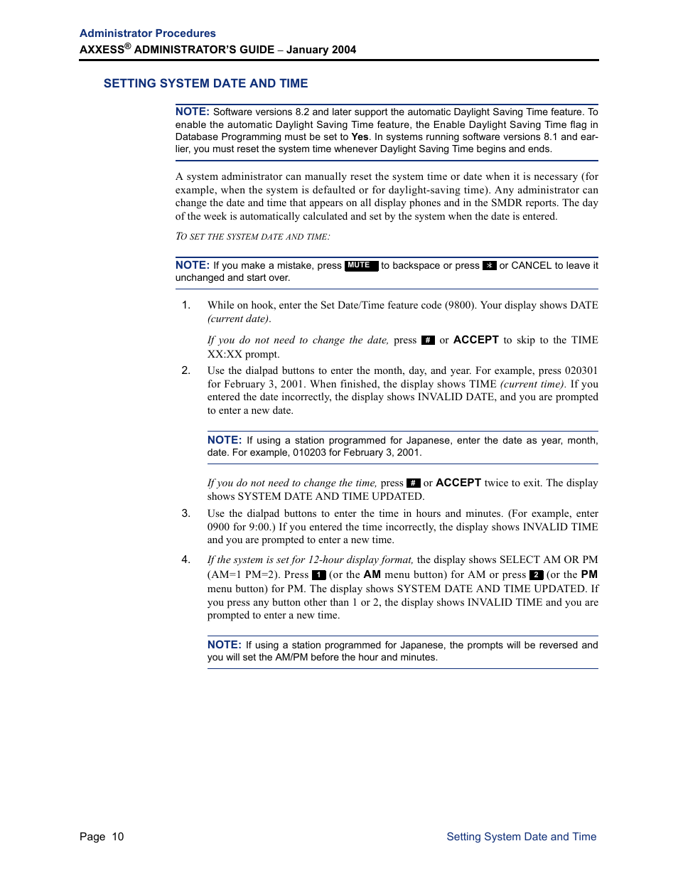 Setting system date and time | Inter-Tel Axxess User Manual | Page 26 / 342