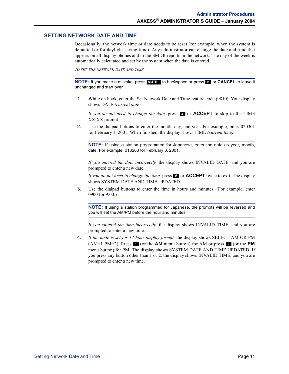 Setting network date and time | Inter-Tel Axxess User Manual | Page 27 / 342