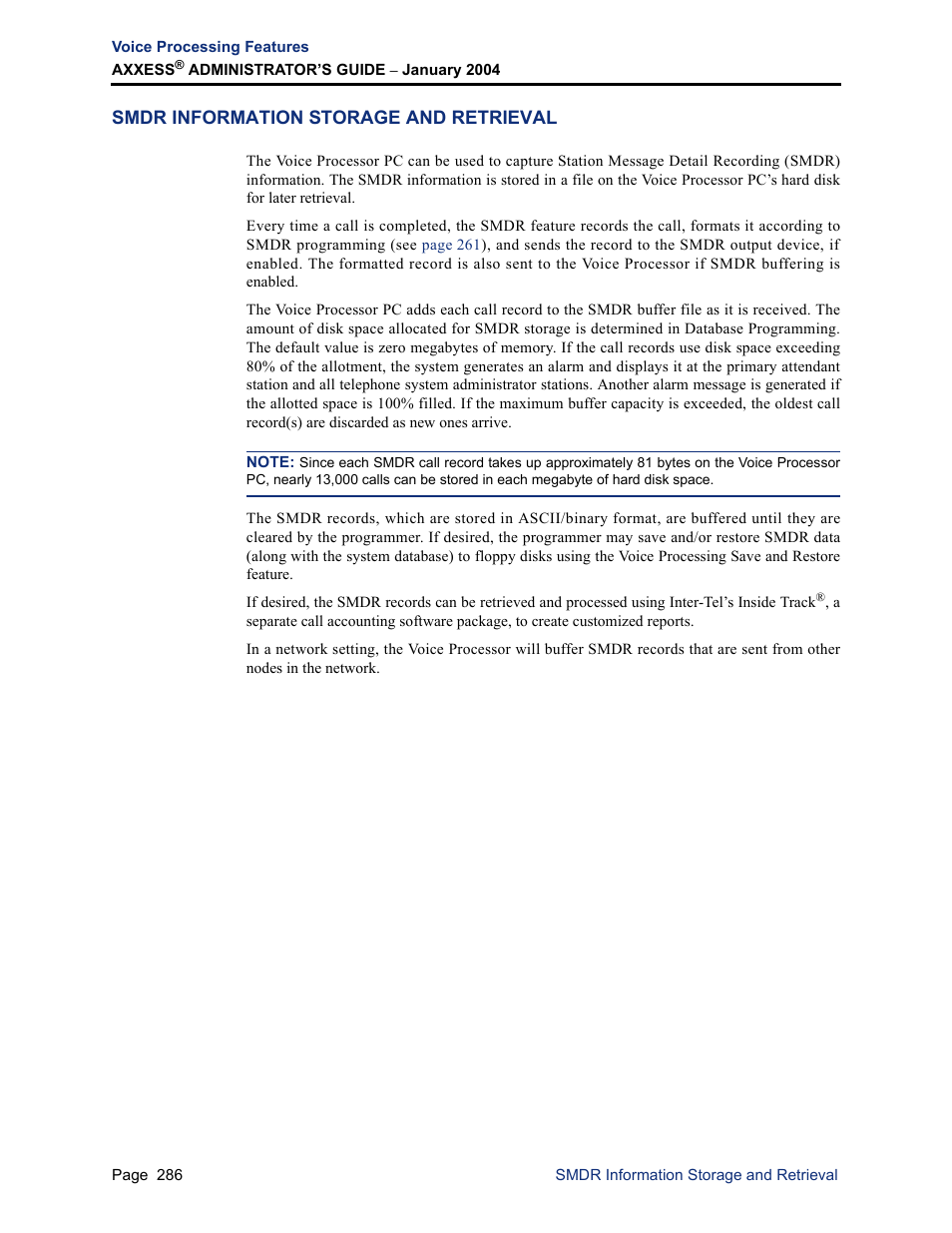 Smdr information storage and retrieval, For voice, For inform | Inter-Tel Axxess User Manual | Page 302 / 342