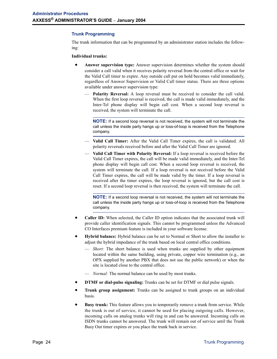 Trunk programming | Inter-Tel Axxess User Manual | Page 40 / 342