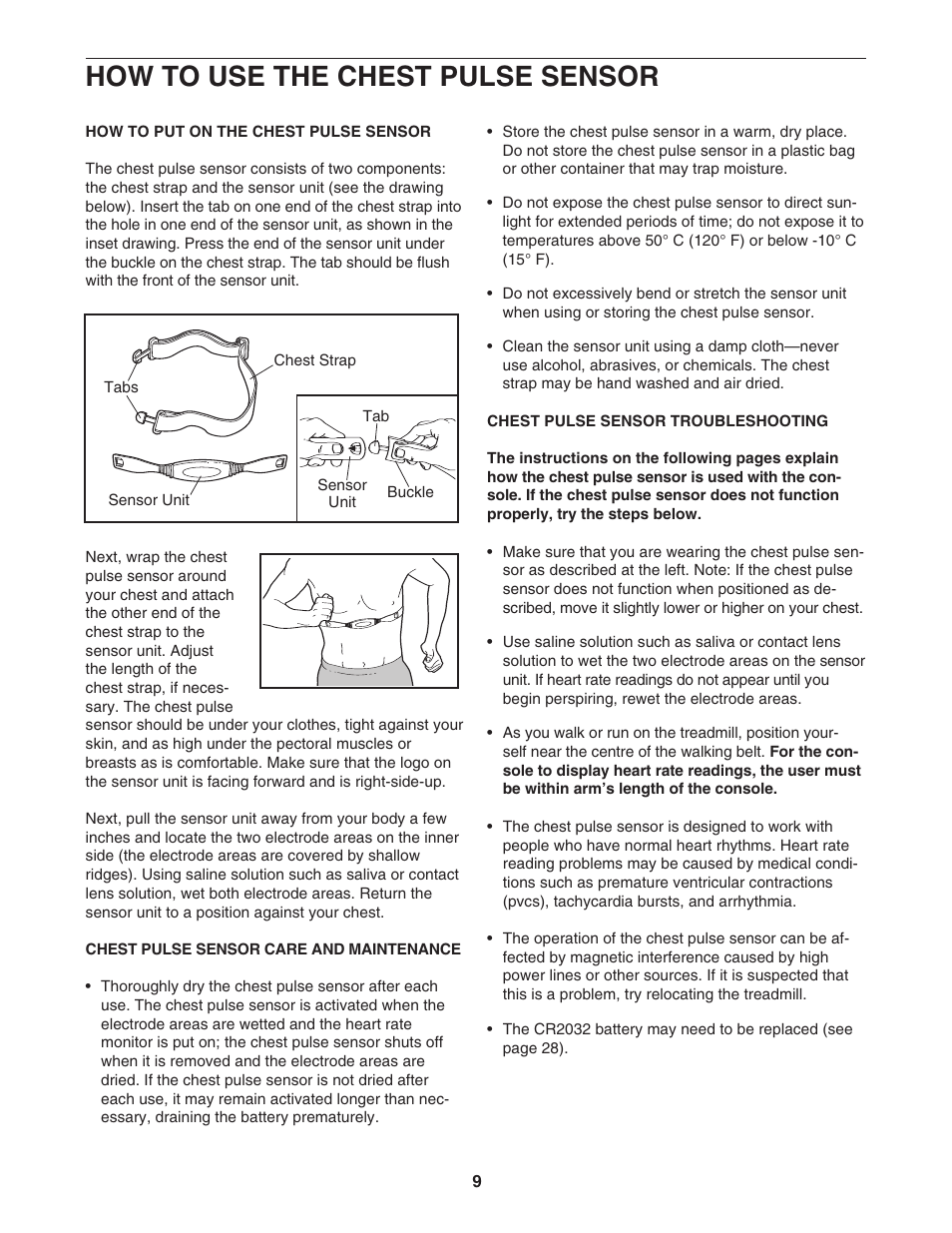 How to use the chest pulse sensor | Inter-Tel PRO-FORM 500-CX PATL41106.0 User Manual | Page 9 / 36