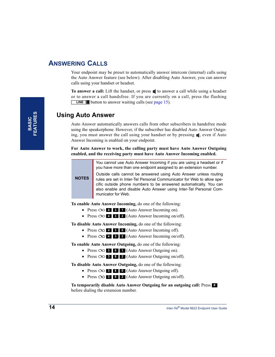 Answering calls, Using auto answer, Nswering | Alls | Inter-Tel 8622 User Manual | Page 28 / 90