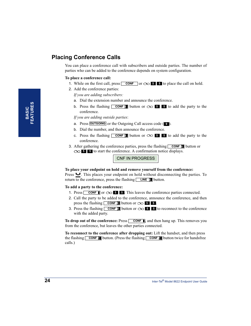 Placing conference calls | Inter-Tel 8622 User Manual | Page 38 / 90
