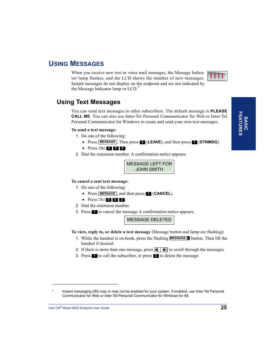 Using messages, Using text messages, Sing | Essages | Inter-Tel 8622 User Manual | Page 39 / 90