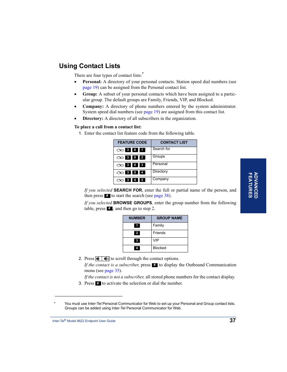 Using contact lists | Inter-Tel 8622 User Manual | Page 51 / 90