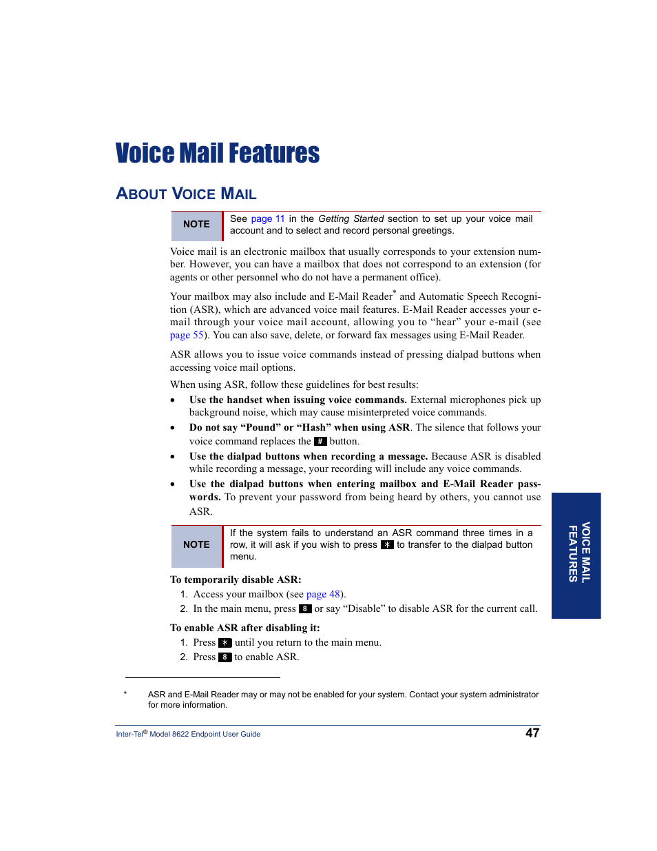 Voice mail features, About voice mail, Bout | Oice | Inter-Tel 8622 User Manual | Page 61 / 90