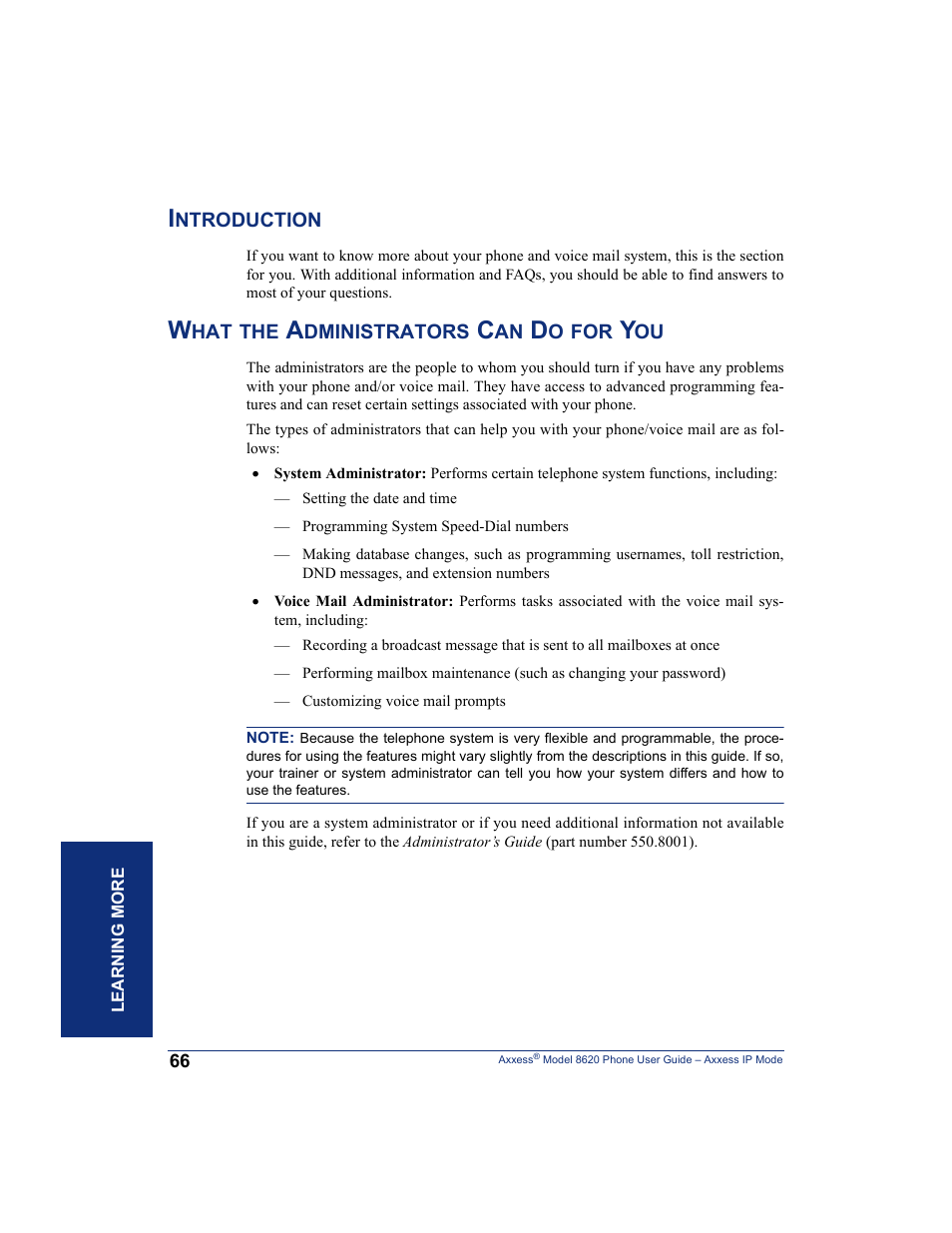 Introduction, What the administrators can do for you | Inter-Tel AXXESS IP MODE 8620 User Manual | Page 76 / 88