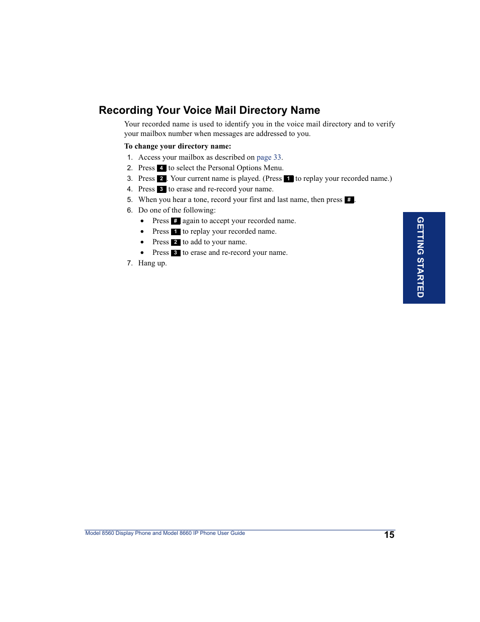 Recording your voice mail directory name | Inter-Tel AXXESS 8560 User Manual | Page 25 / 92