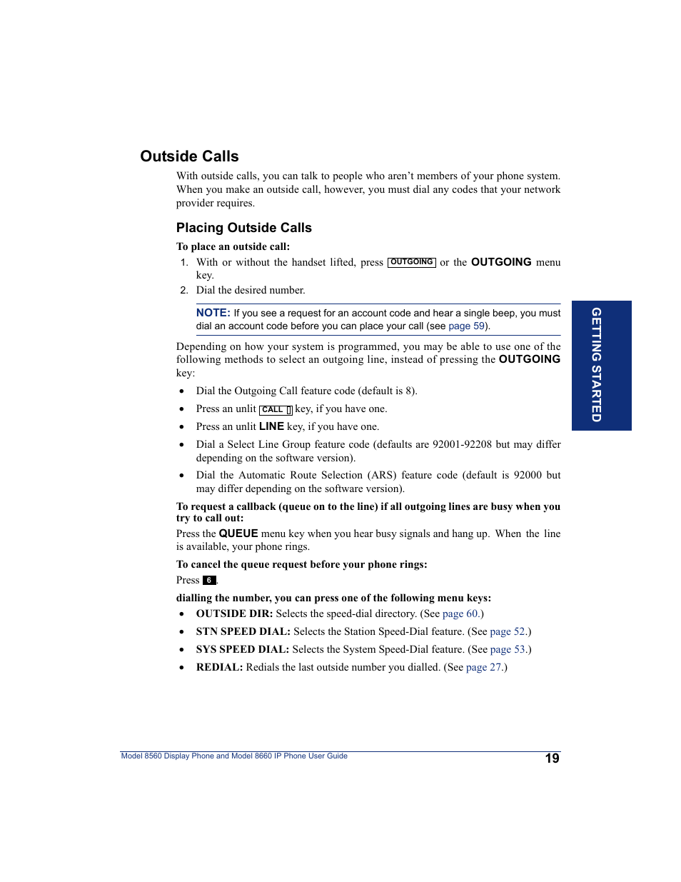 Outside calls | Inter-Tel AXXESS 8560 User Manual | Page 29 / 92