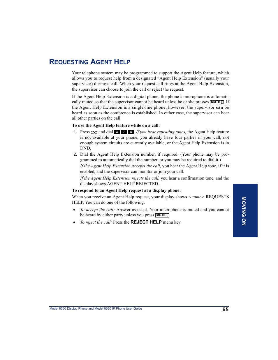 Requesting agent help | Inter-Tel AXXESS 8560 User Manual | Page 75 / 92