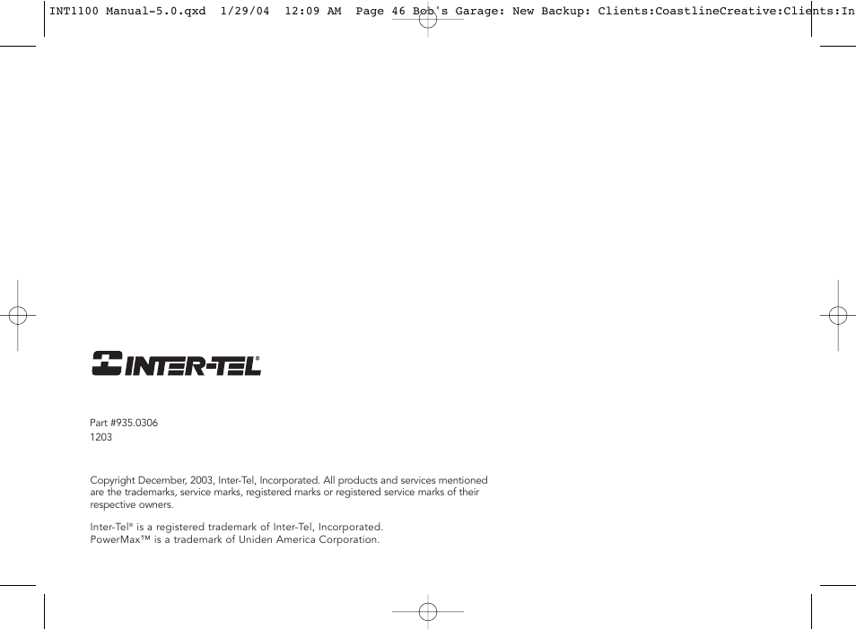 Inter-Tel INT1100 User Manual | Page 46 / 46
