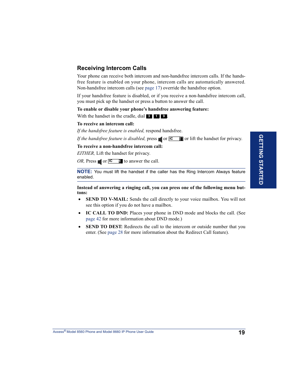 Receiving intercom calls | Inter-Tel AXXESS 8660 User Manual | Page 29 / 98