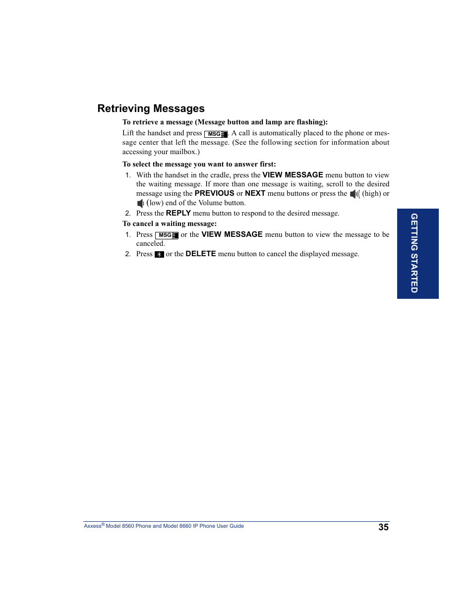 Retrieving messages | Inter-Tel AXXESS 8660 User Manual | Page 45 / 98