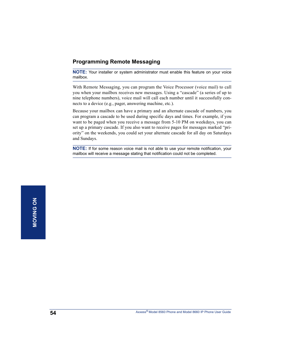 Programming remote messaging | Inter-Tel AXXESS 8660 User Manual | Page 64 / 98