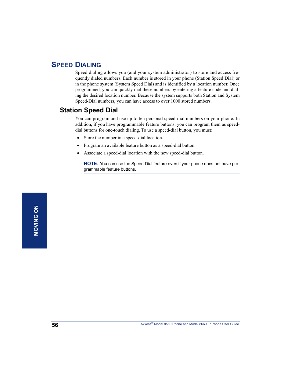 Speed dialing, Station speed dial | Inter-Tel AXXESS 8660 User Manual | Page 66 / 98