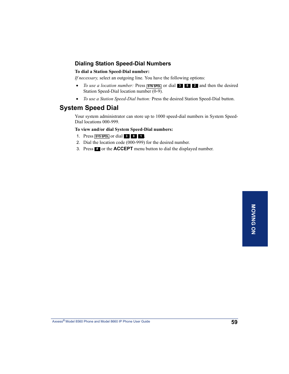 System speed dial, Dialing station speed-dial numbers | Inter-Tel AXXESS 8660 User Manual | Page 69 / 98