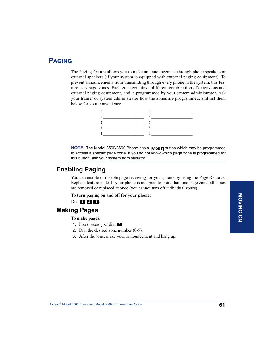 Paging, Enabling paging, Making pages | Aging | Inter-Tel AXXESS 8660 User Manual | Page 71 / 98