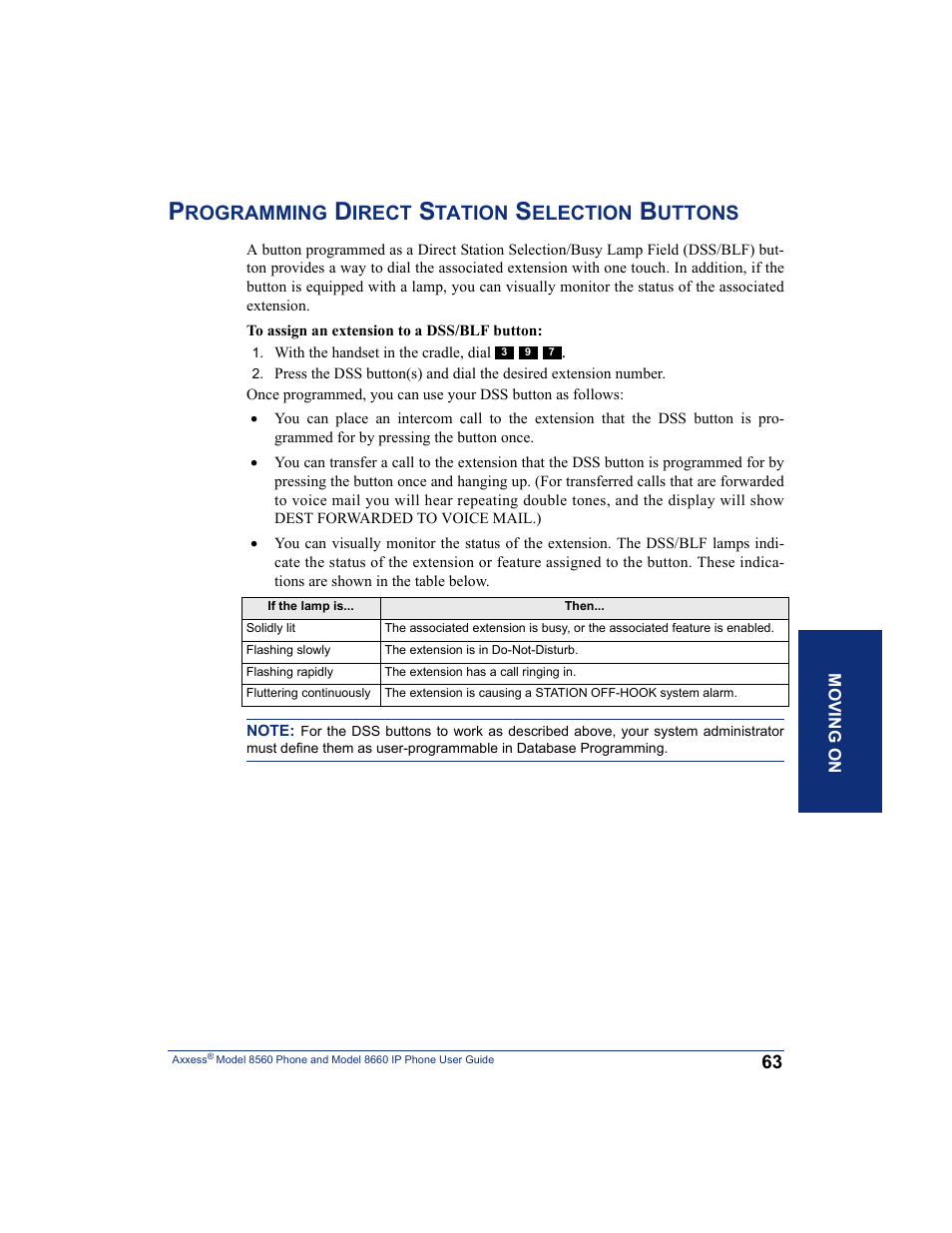 Programming direct station selection buttons, Rogramming, Irect | Tation, Election, Uttons | Inter-Tel AXXESS 8660 User Manual | Page 73 / 98