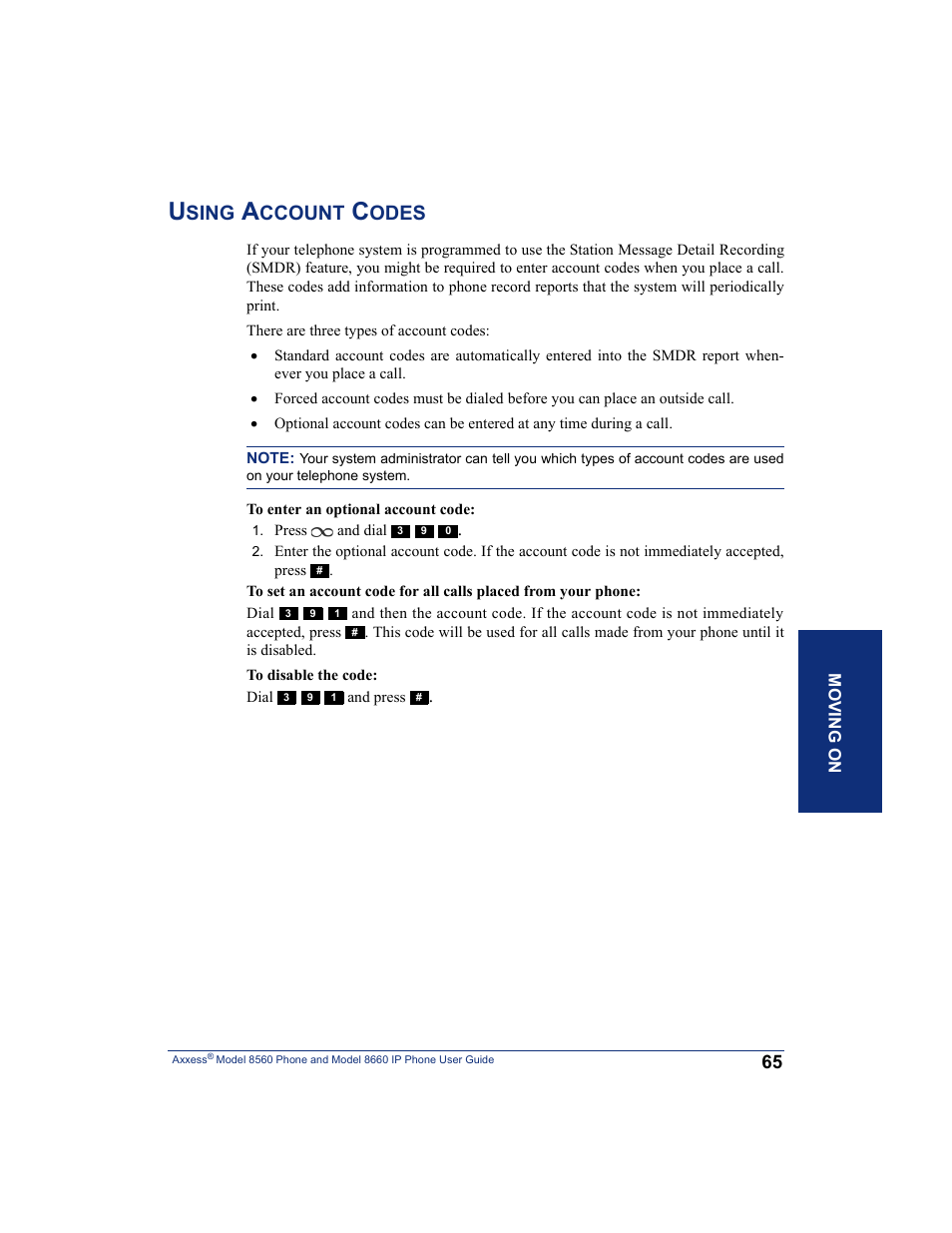 Using account codes, E your call (see, Sing | Ccount, Odes | Inter-Tel AXXESS 8660 User Manual | Page 75 / 98