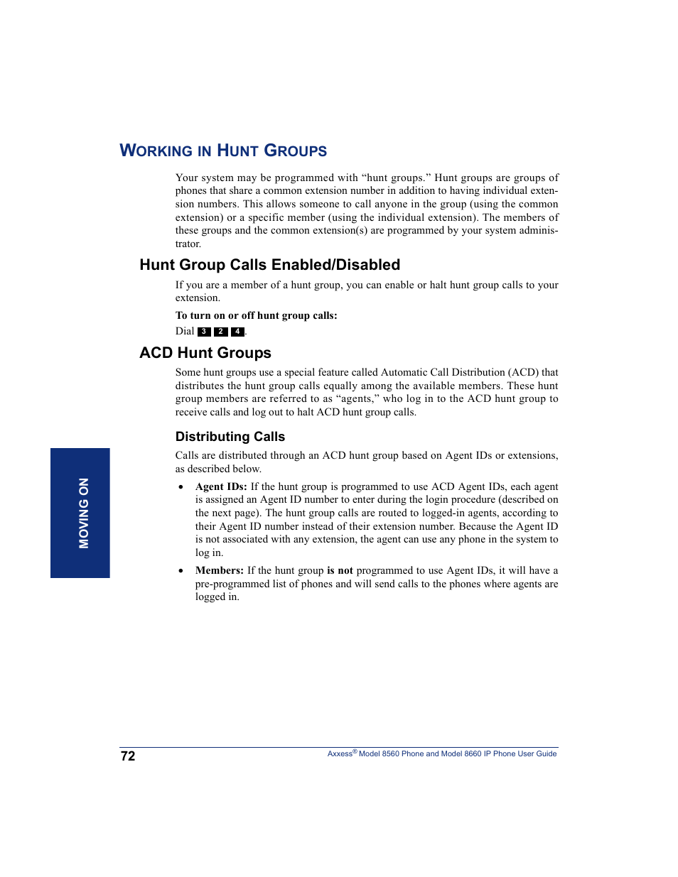 Working in hunt groups, Hunt group calls enabled/disabled, Acd hunt groups | Hunt group calls enabled/disabled acd hunt groups | Inter-Tel AXXESS 8660 User Manual | Page 82 / 98