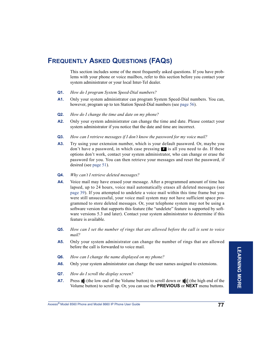 Frequently asked questions (faqs) | Inter-Tel AXXESS 8660 User Manual | Page 87 / 98