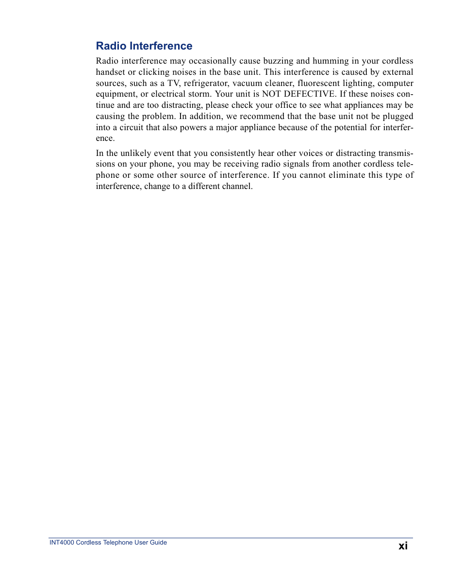Radio interference | Inter-Tel INT4000 User Manual | Page 11 / 92