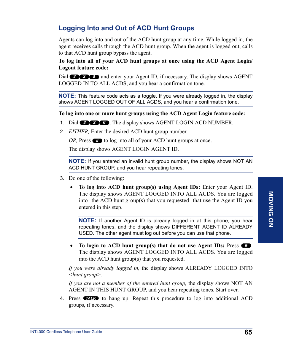 Logging into and out of acd hunt groups | Inter-Tel INT4000 User Manual | Page 77 / 92