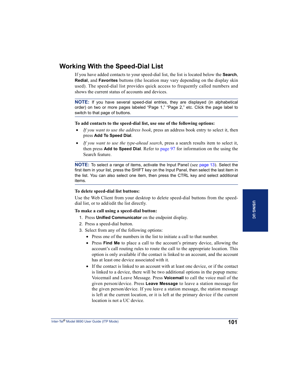Working with the speed-dial list | Inter-Tel ENDPOINT 8690 User Manual | Page 107 / 156