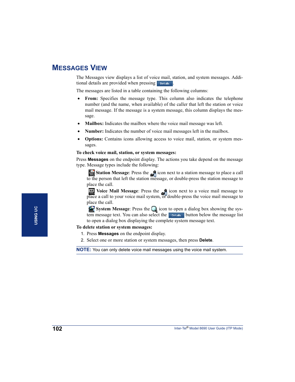 Messages view, Essages | Inter-Tel ENDPOINT 8690 User Manual | Page 108 / 156