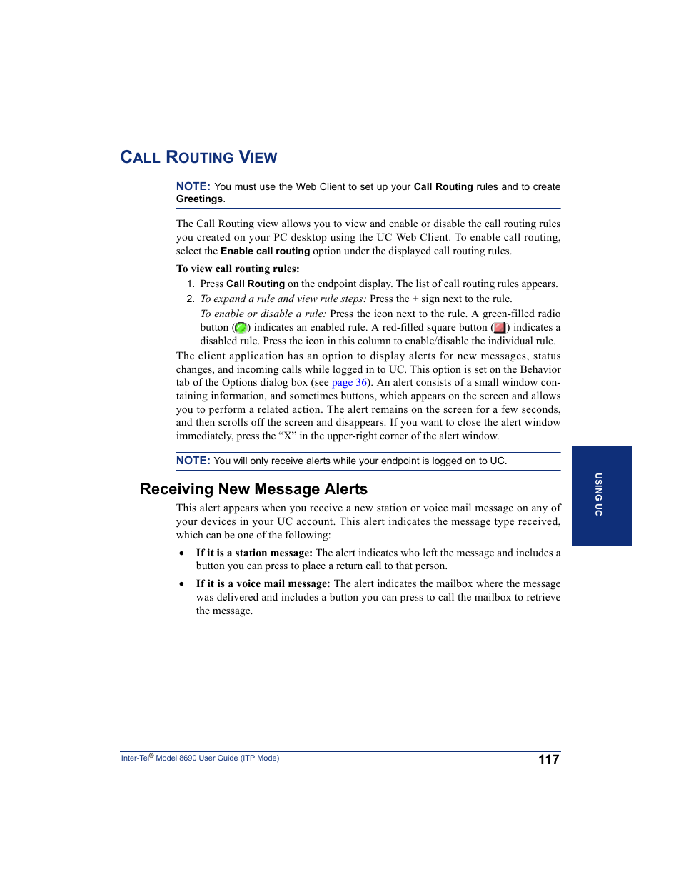 Call routing view, Receiving new message alerts, Provi | Inter-Tel ENDPOINT 8690 User Manual | Page 123 / 156