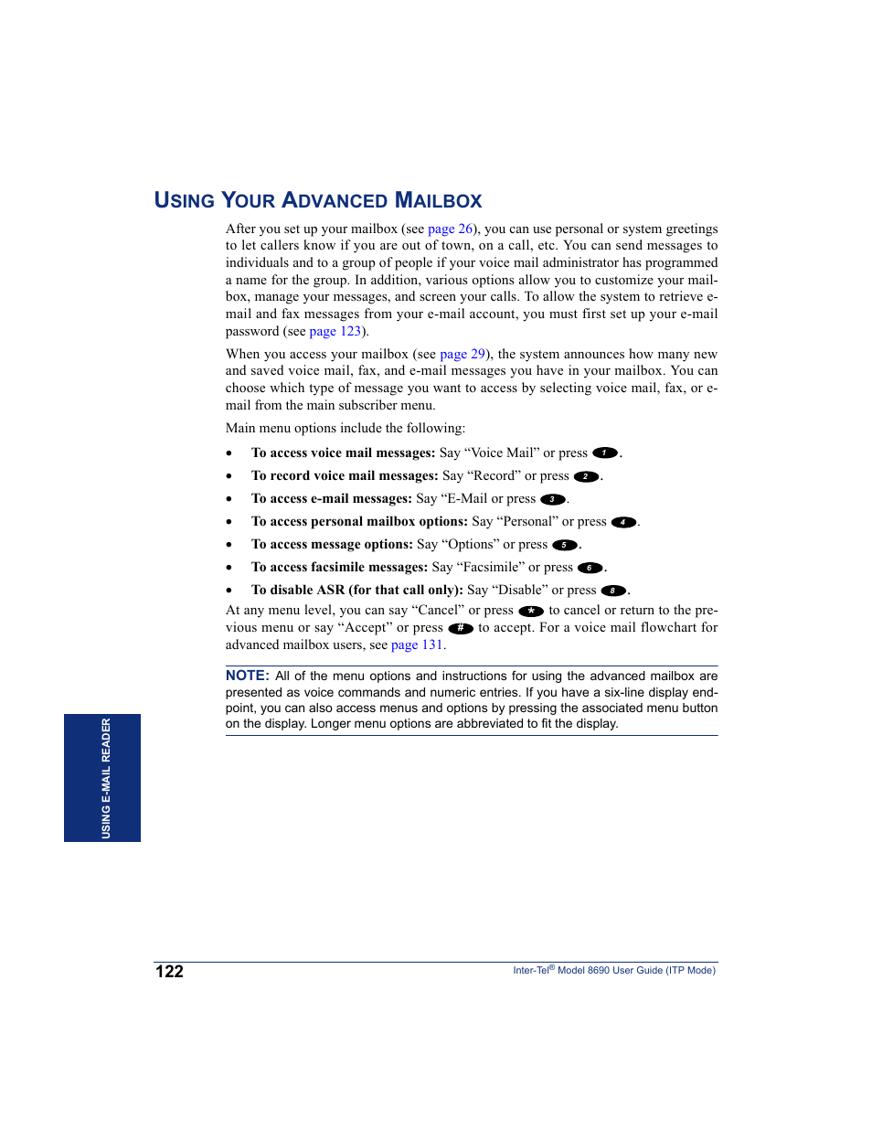 Using your advanced mailbox, Sing, Dvanced | Ailbox | Inter-Tel ENDPOINT 8690 User Manual | Page 128 / 156